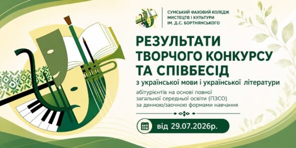 Результати творчого конкурсу та співбесід абітурієнтів на основі повної загальної середньої освіти (ПЗСО)